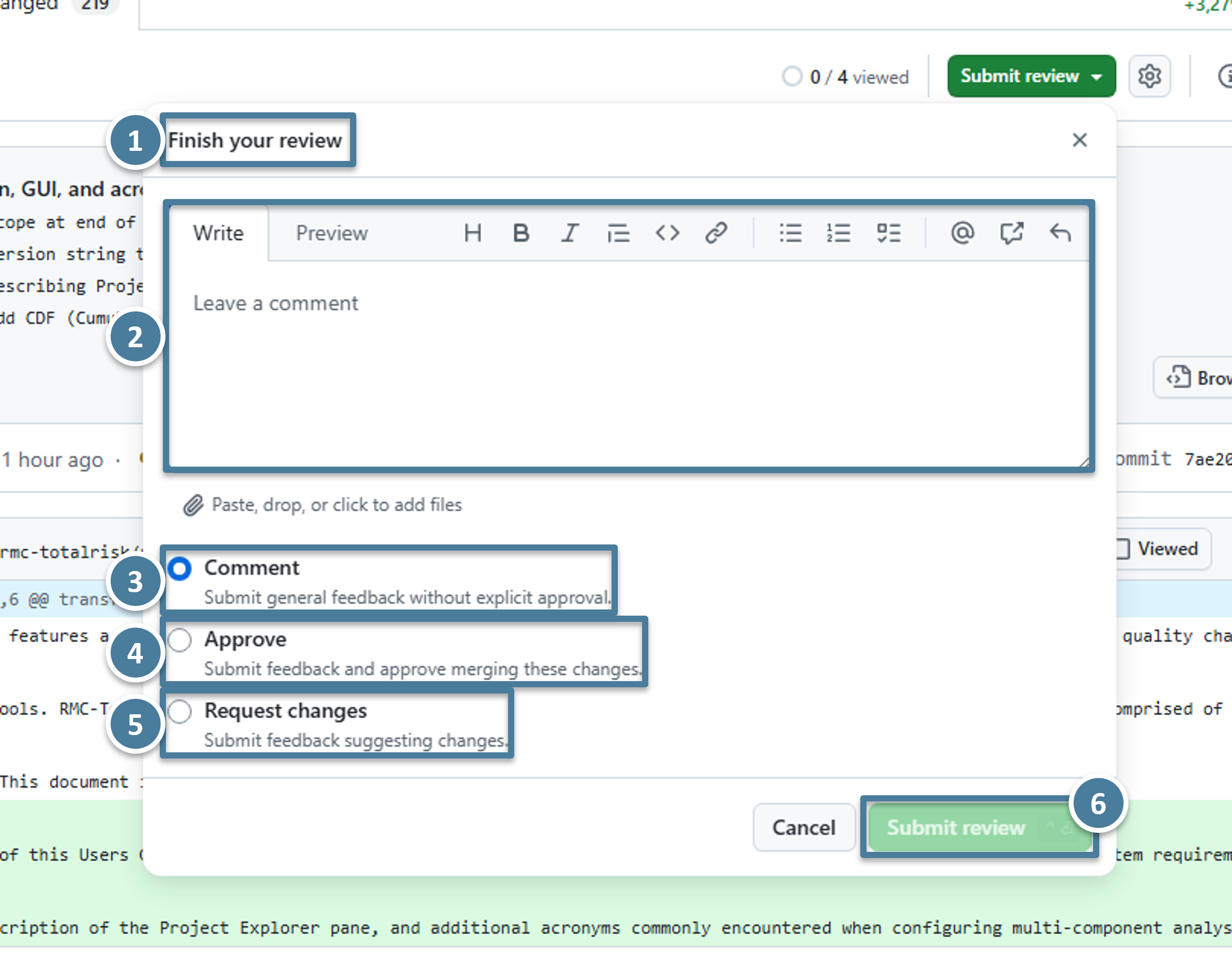 The Finish your review dialog with its three radio options