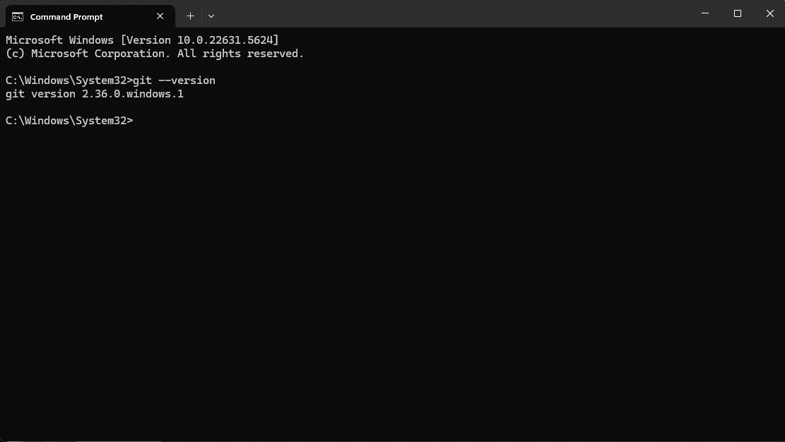 Command Prompt showing successful git version output