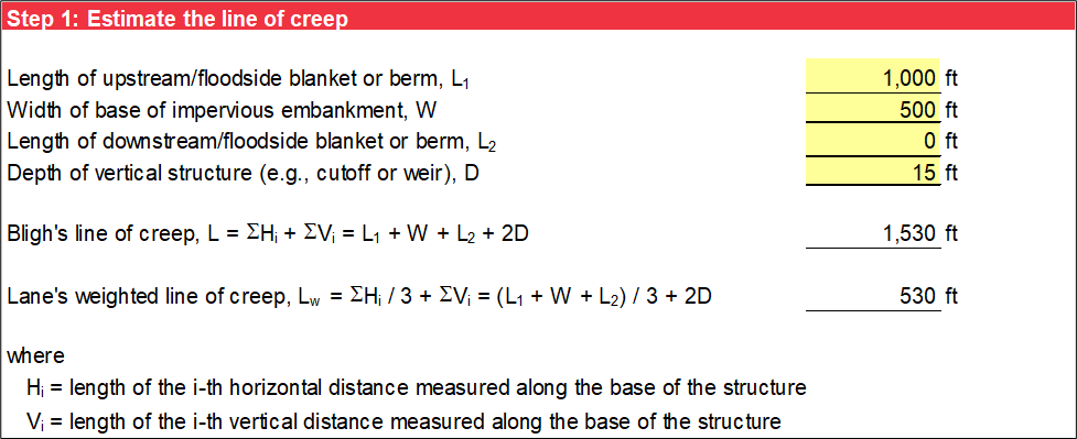 Step 1 of Creep Ratios worksheet: Line-of-creep input.