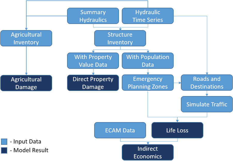Flow chart demonstrating general inputs and its associated results for a LifeSim model.