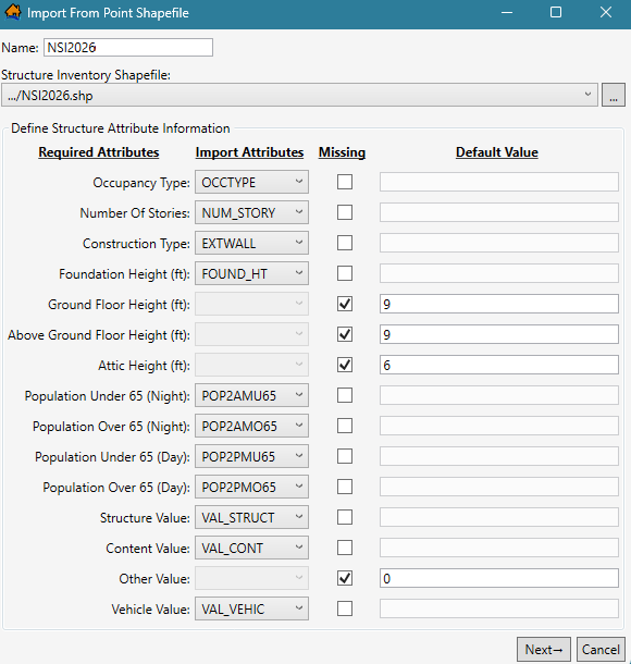 LifeSim Import From Point Shapefile - NSI 2026 Import Attributes to LifeSim Required Attributes.
