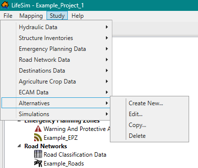 LifeSim Main Window - Study Menu - Alternatives