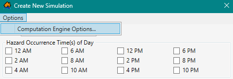 Create New Simulation Dialog Box - Options Menu