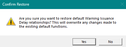 Warning And Protective Action Data Editor - Restore Default - Confirm Restore Dialog Box