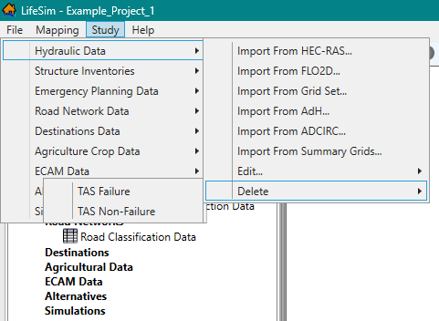 Study Menu - Hydraulic Data - Delete - Hydraulic Dataset