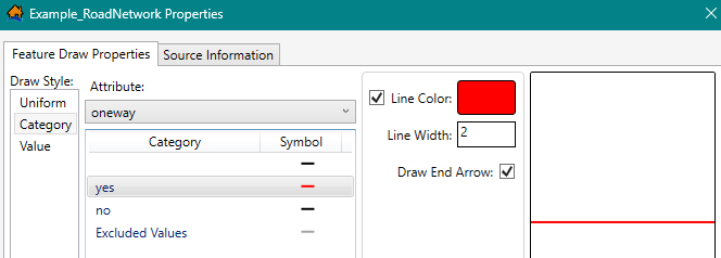 Map Layer Properties – One-Way Road Segment - Draw End Arrow