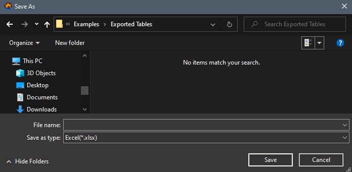 Example: Export Table Tool – Save As Browser