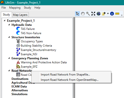 LifeSim Study Tree – Road Networks – Shortcut Menu