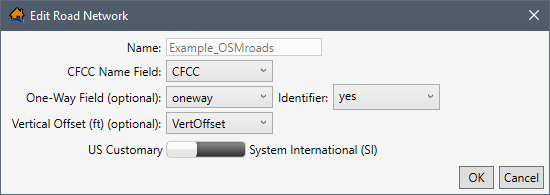 Edit Road Network Dialog Box