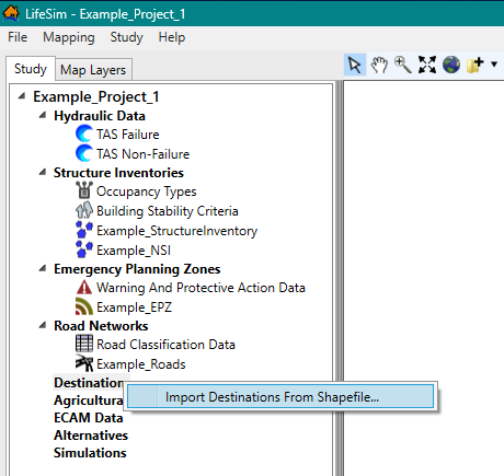 LifeSim Study Tree – Destinations Shortcut Menu