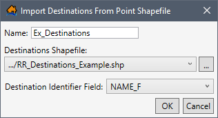 Import Destinations From Point Shapefile Dialog Box