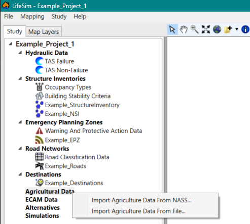 LifeSim Study Tree – Agricultural Data Shortcut Menu