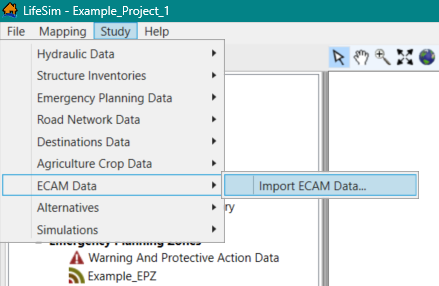 LifeSim Main Window – Study Menu – ECAM Data Sub-menu