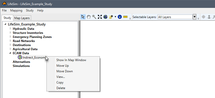 LifeSim Study Tree – ECAM Data – Shortcut Menu