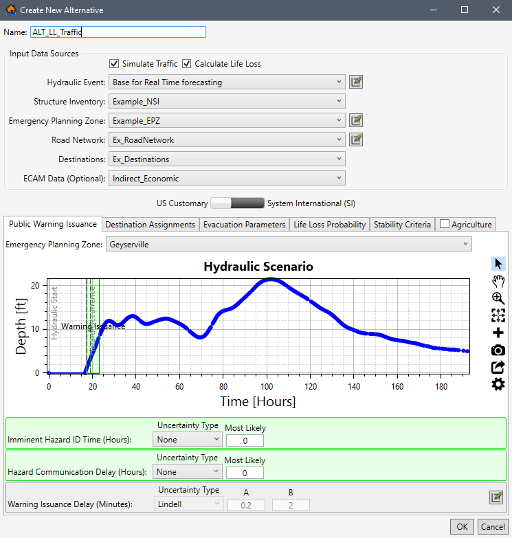 Example: Create New Alternative Dialog Box - Public Warning Issuance Tab