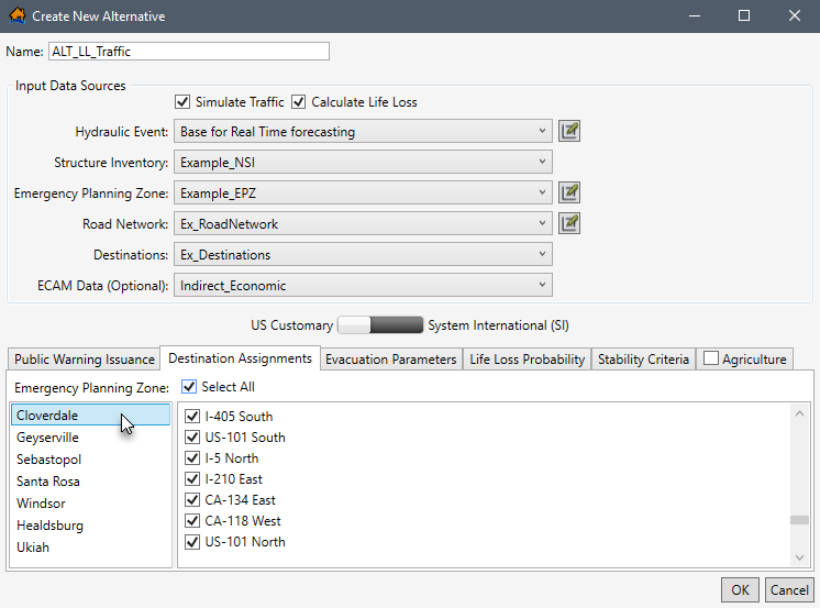 Create New Alternative – Destination Assignments Tab