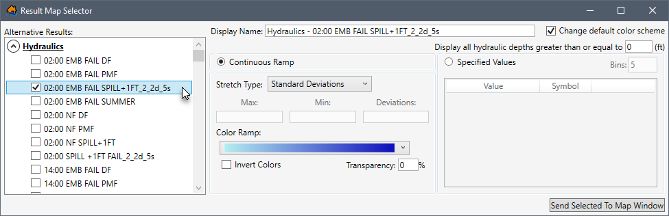 Example: Result Map Selector - Hydraulics Alternative Results Selected