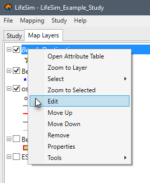 Individual Map Layer Shortcut Menu