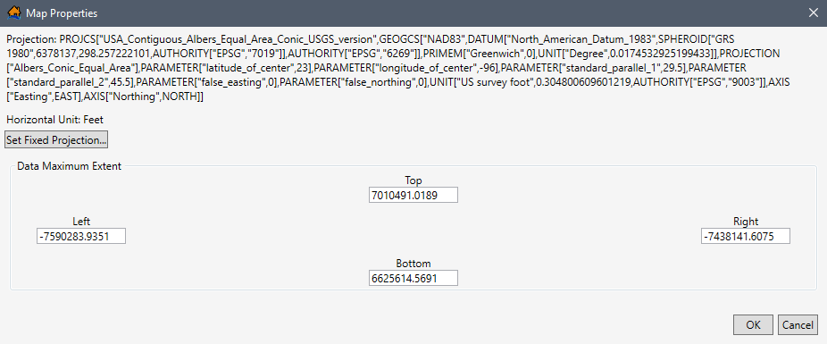 Map Properties Dialog Box - Projection Example