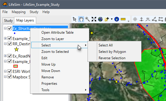Individual Map Layer Shortcut Menu - Select Options