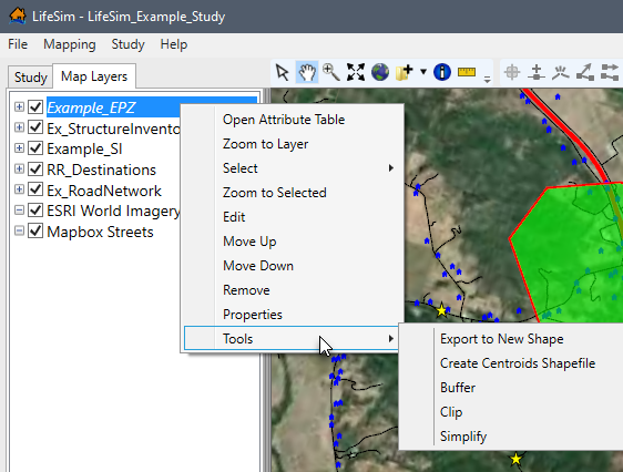 Individual Map Layer Shortcut Menu - Tools Sub-menu Commands