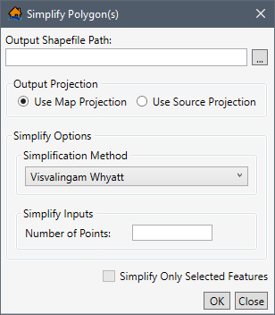 Simplify Polygon(s) Dialog Box