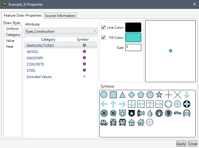 Map Layer Properties Dialog Box – Category Draw Style - Category-Symbol Table