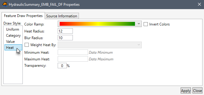Map Layer Properties Dialog Box - Heat Draw Style