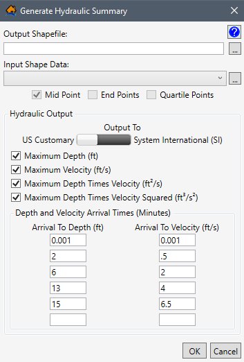 Generate Hydraulic Summary Dialog Box