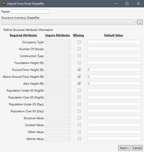 Import From Point Shapefile Dialog Box