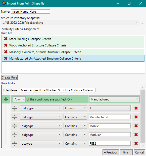 Import From Point Shapefile – Example Default Rule – Rule Editor