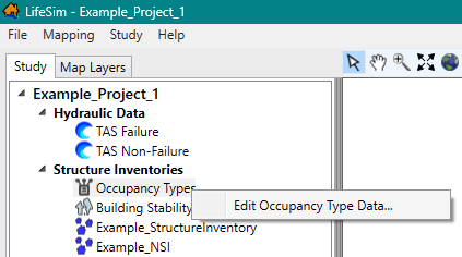 LifeSim Study Tree – Structure Inventories – Edit Occupancy Type Data Shortcut Command