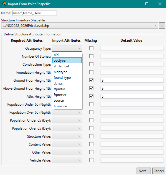 Define Structure Attribute Information – Occupancy Type