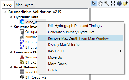 Hydraulic Dataset Feature - Remove From Map Window