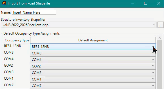 Default Occupancy Type Assignments - Dropdown Menu