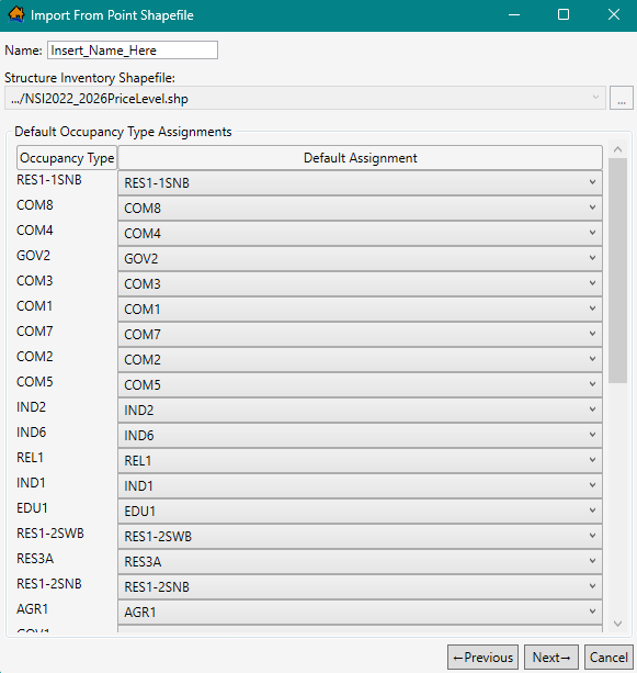 Default Occupancy Type Assignments