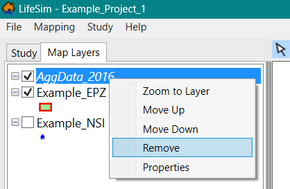 LifeSim Main Window – May Layers - Remove Agricultural Data Displayed in Map Window