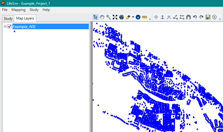 Example: LifeSim Main Window – Structure Inventory Displayed in Map Window