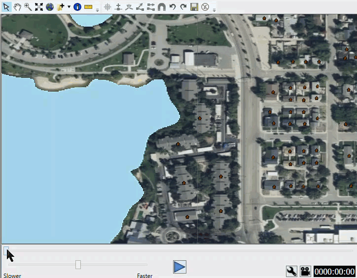 Example: Main Window - Animation Playback Toolbar - Evacuation Animation and Hydraulic Animation