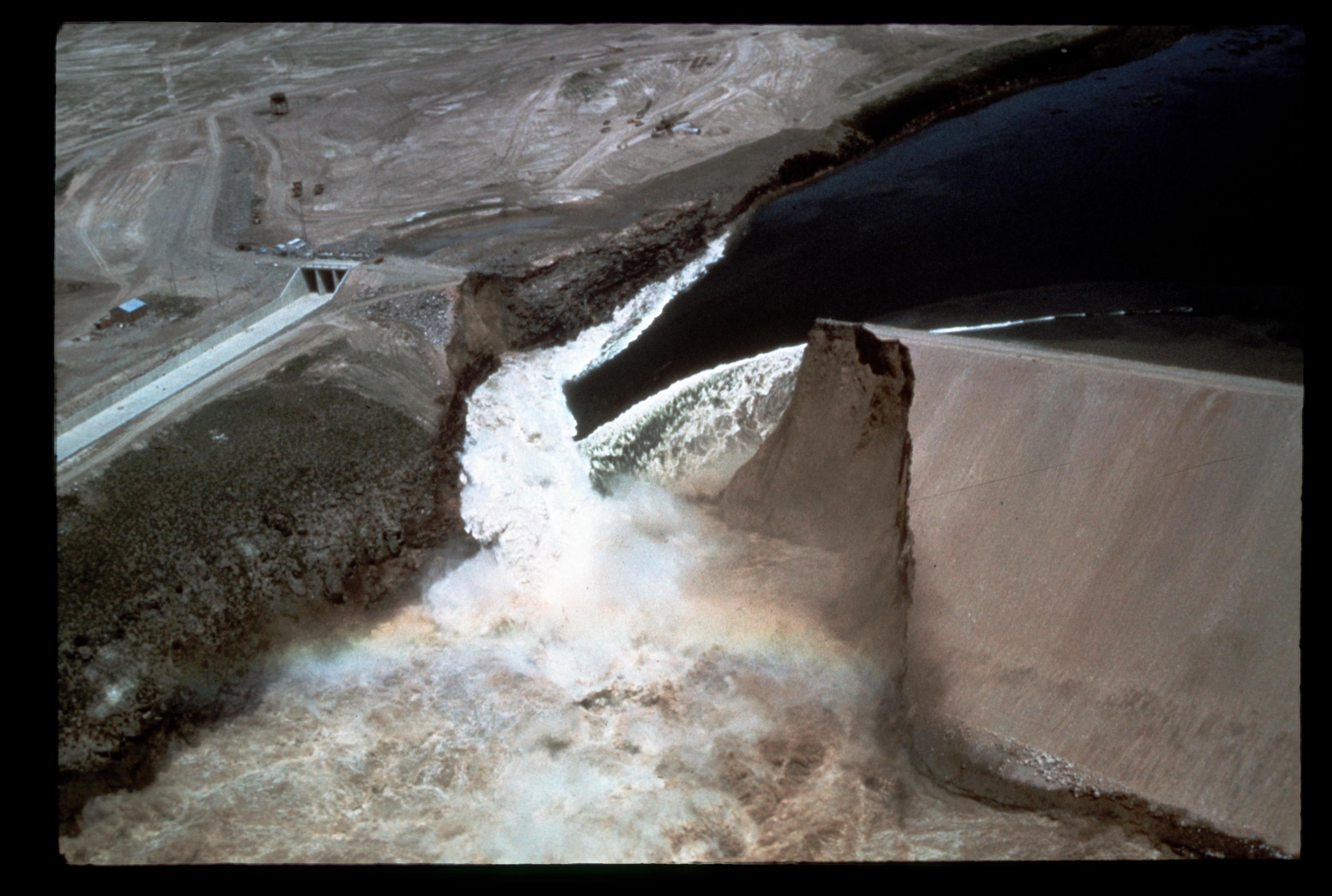 Aerial view of Teton Dam failure.