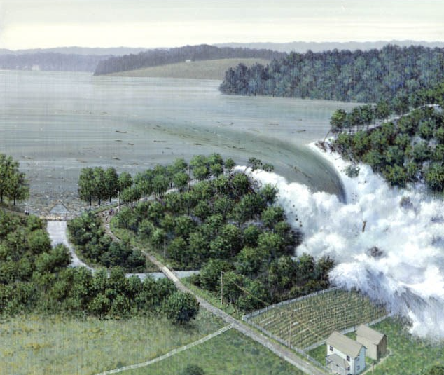 Artist's conception of the South Fork Dam 1889 failure.