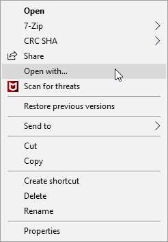 Right-Click Menu for Project File in Windows.