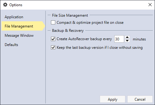 File Management Options.
