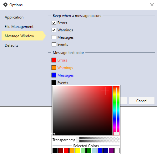 Message Window Options.