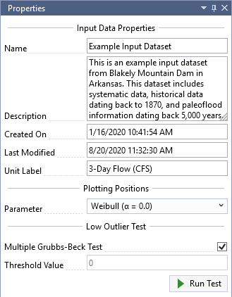 Input Data Properties.