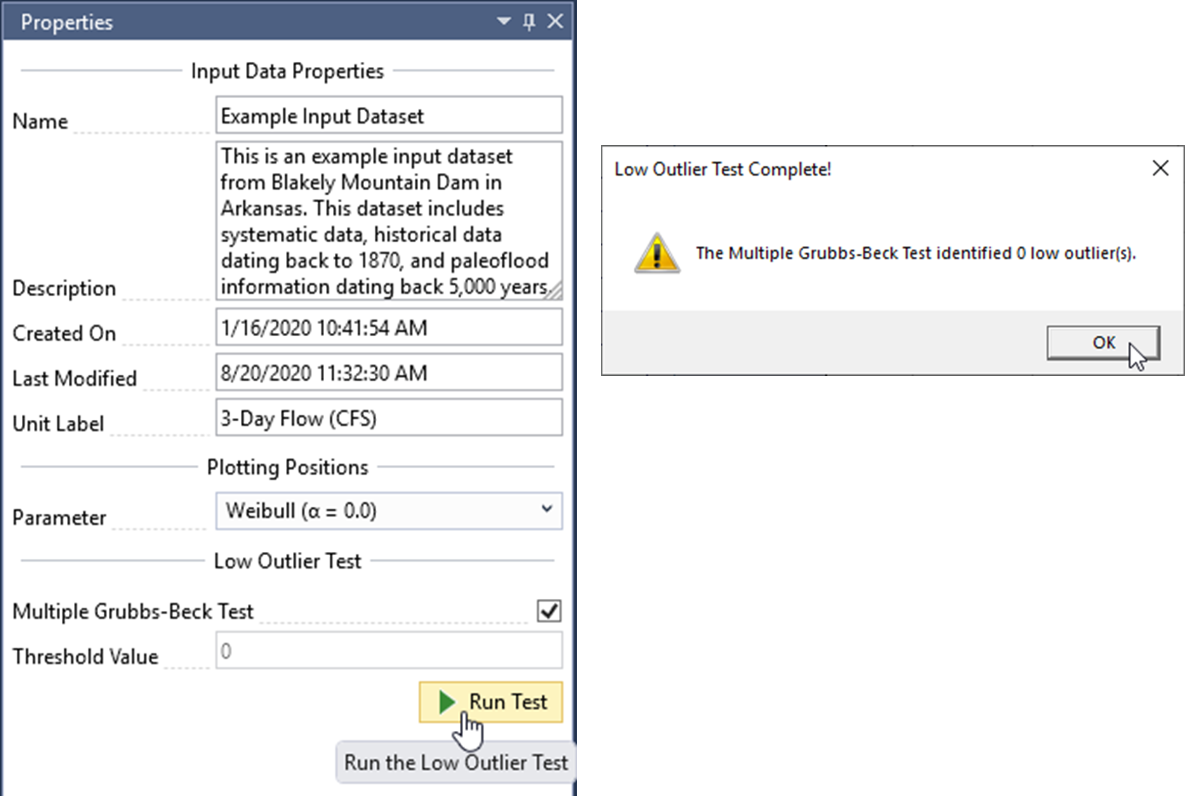 Run Multiple Grubbs-Beck Low Outlier Test.