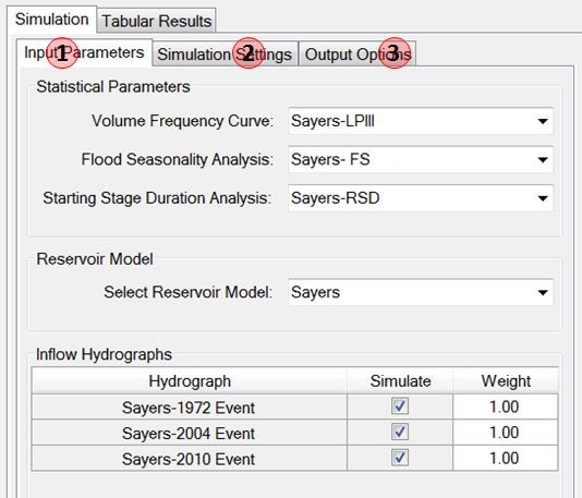 Simulation parameters main window.
