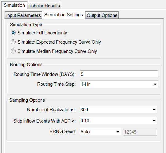 Simulation settings tab.