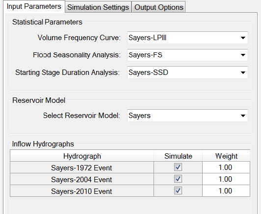 Input parameters tab.
