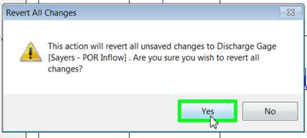 Pop Up Window when Revert Changes is Selected.